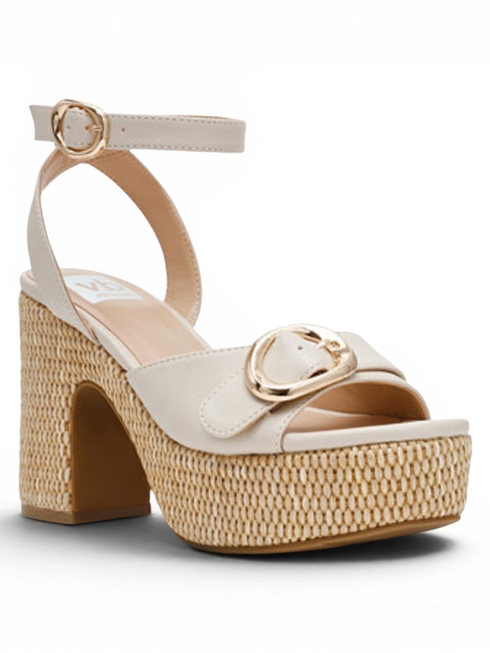 DV by Dolce Vita Cream Platform Sandals with Gold Buckle